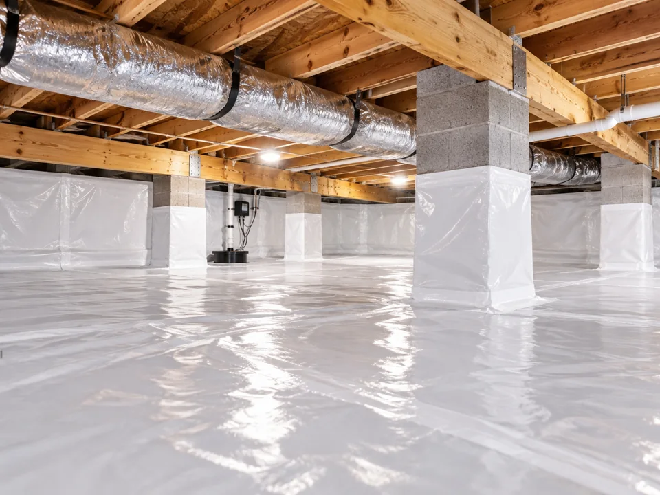 Professionally encapsulated crawl space with clean white liner